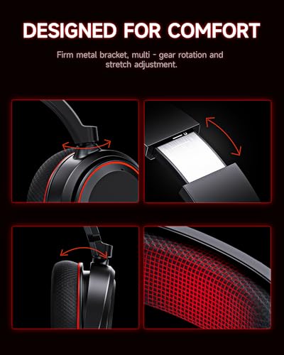 Picun G2 Wireless Gaming Headset, Over-Ear 7.1 Virtual Surround Sound, 2.4GHz/Bluetooth 5.4/Wired, 5ms Ultra-Low Latency, 100H Battery, ENC Noise-Canceling Mic, RGB, for PC PS5 PS4 Switch (BlackRed)