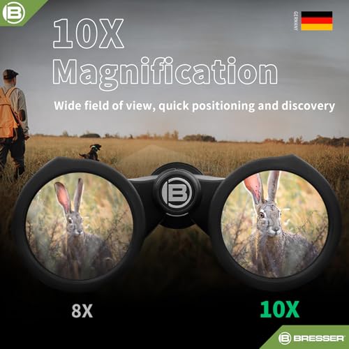 Image of BRESSER 10x42 Binoculars for Adults, High Power Waterproof Binoculars Telescope for Hunting Bird Watching Travel Football Games with Carrying Case and Strap,FMC Green Film,BAK4 Prism