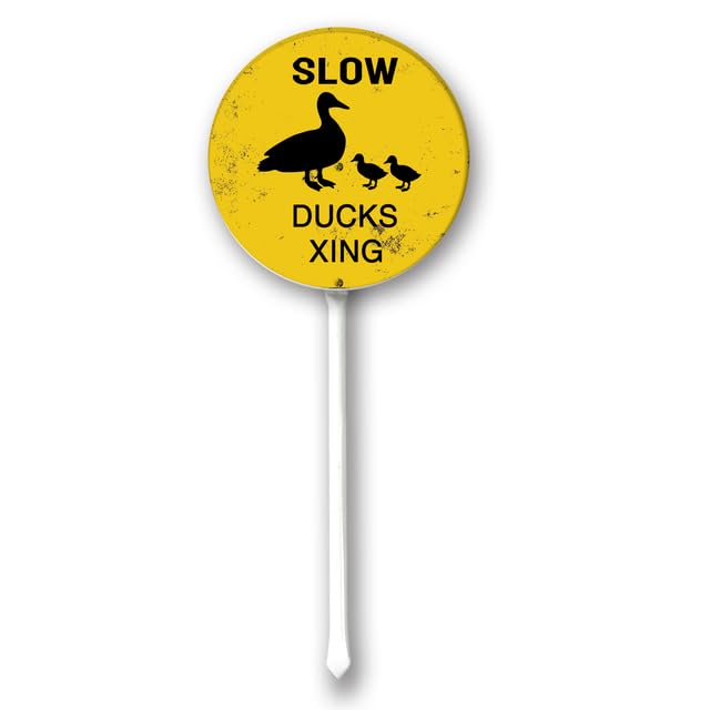Uptell 9.2x9.2 Inch Round DUCKS XING Sign Yard Sign Classic Outdoor Lawn Decorations, Protect Your Grass & Property,With Stake 12.8"
