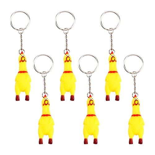 Partykindom 6 Pack Screaming Chicken Keychain, Mini Rubber Squeeze Screaming Chicken Toy Pendant Keychain For Bags Keys #TOP13