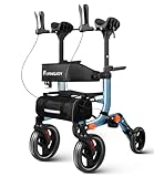 Lightweight Upright Rollator Walker All-Terrain Foldable with seat and Adjustable Height backrest, 300 lbs Capacity, 10' Front & 8' Rear Wheels for Seniors, Adults, bariatric, Includes Cane Holders