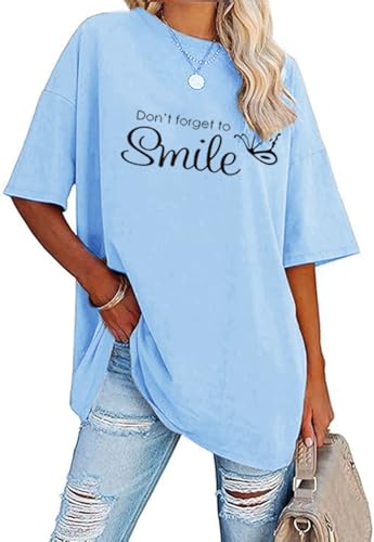Teesho Damen Tshirt Kurzarm Oversized Oberteile Baumwolle Shirts Sommer Lose Tops Tunika (Hellblau/XL)