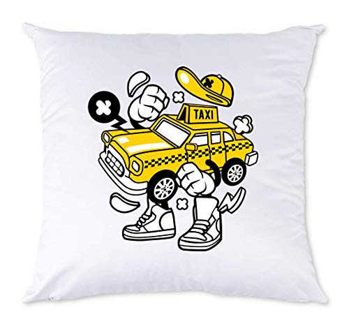 Iprints Cartoon Style New York NY Iconic Yellow Taxi White Pillow