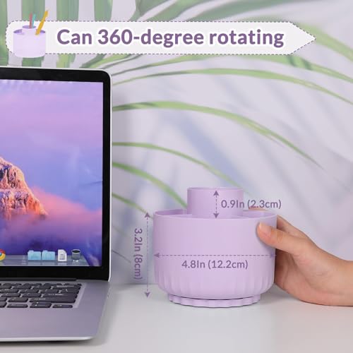 SKYDUE-360-Degree-Rotating-Desk-Organizer-Dual-Purpose-Pencil-Pen-Holder-for-Desktop-Rotating-Desk-Pen-Organizer-with-5-Slots-Purple