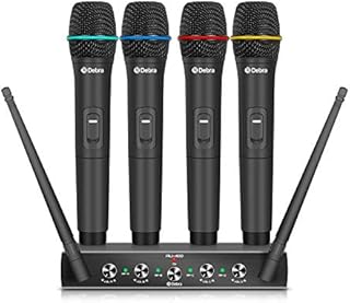 D Debra Audio AU400 PRO UHF 4 Channel Wireless Microphone System with Cordless Handheld Mics, Metal Receiver, Ideal for Karaoke Church Party