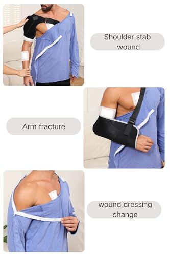 HORSSLE Post Shoulder Surgery Shirt, Comfy Wear After Surgery Shirts, Full Open Side Snap Chemo & Dialysis