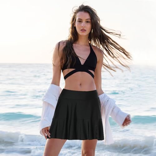 Turnhier Womens Swim Skirt High Waisted Ruffle Tummy Control Tankini Swimsuit Bathing Suit Bottoms with Pockets 6