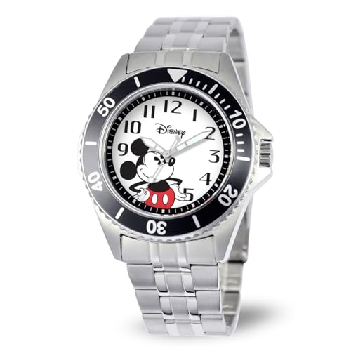 Image of Disney Men's Mickey Mouse Watch – Official Mickey Mouse Watch for Men – Vintage-Inspired Timepiece – Stylish & Durable Watches – Classic Watches with Black Dial, Stainless Steel Strap
