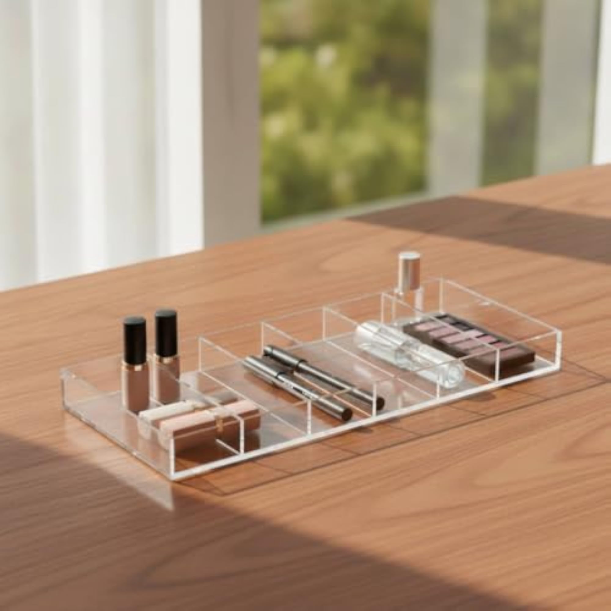 Transparent Acrylic Cosmetic Storage Box, 6 Compartments
