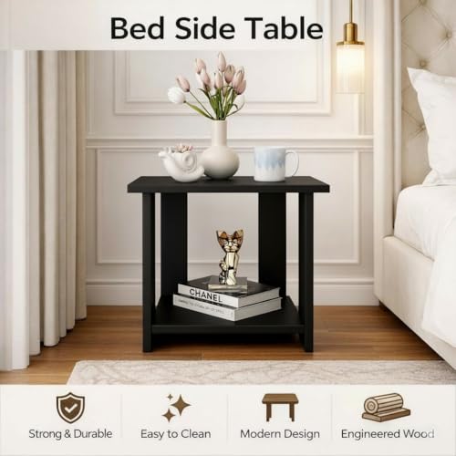 Image of SPYDER CRAFT Exotic Wood Bedside Table for Bedroom|Wooden Modern Side Tables for Bedroom|Side Table for Bed Room|Corner Table for Bed Room (Finish Color -Black, DIY(Do-It-Yourself))