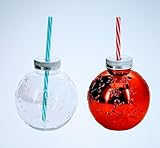 Doche JF- Christmas Holiday Ornament Ball Sipper with Straw, 20 oz. Reusable Tumblers Cups for Home Travel Gift Stocking Stuffer Party Favor (Set of 2)