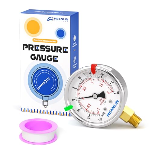 Image of MEANLIN MEASURE -30inHG~30Psi Vacuum Pressure Gauge 1 /8 inch NPT 2.5 inch FACE DIAL, Stainless Steel Liquid Filled Pressure Gauge WOG Water Oil Air Lower Mount (with 2PCS Snaps)