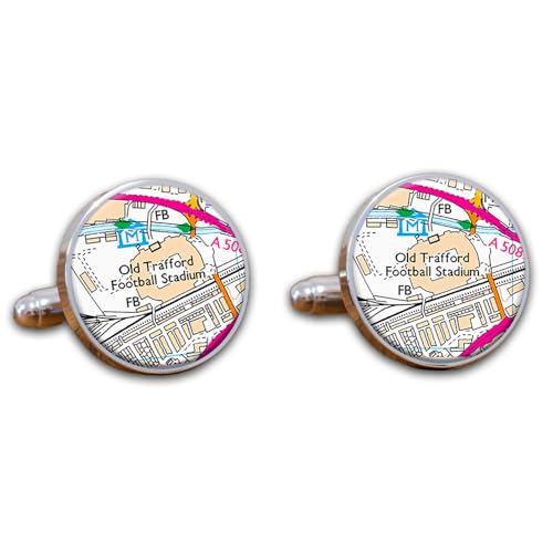 Football Stadium Map Cufflinks, Man Utd Ground Map Cuff links, Old Trafford Stadium Map Cufflinks, Round Football Cuff Links