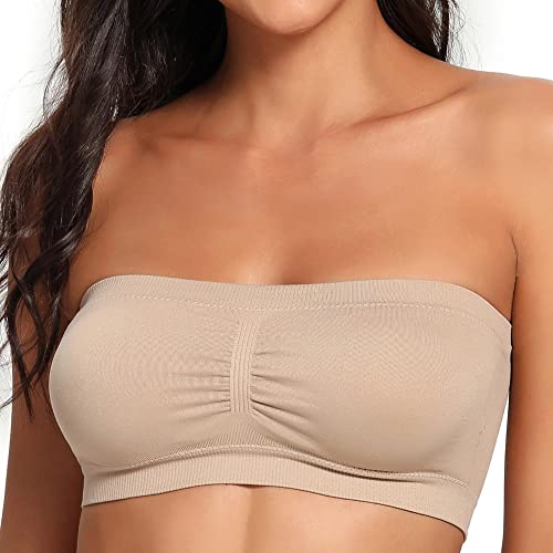 Coobie Women's Seamless All-Match Padded Bandeau Bra For Women, Strapless Bra For Everyday Wear (Light Nude) #TOP22