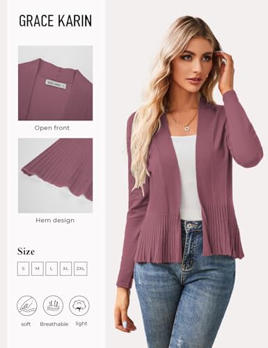 Image of GRACE KARIN Women's Lightweight Peplum Cardigan Sweaters Open Front Cropped Cardigan Long Sleeve Trendy Summer Knit Tops
