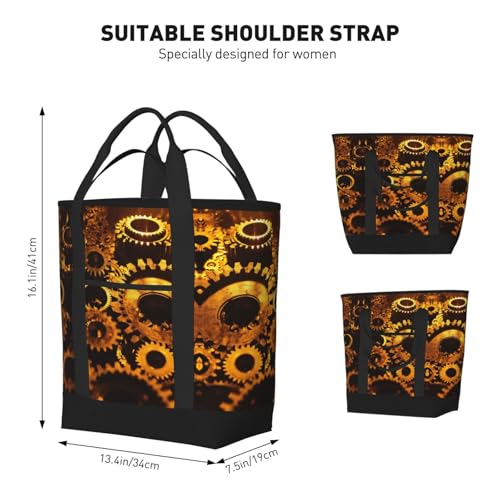 Gears Clock Bronze Century Print Tote Bag Adult Heavy Duty For Picnic Beach Camping Large Capacity Insulated Tote Bag3