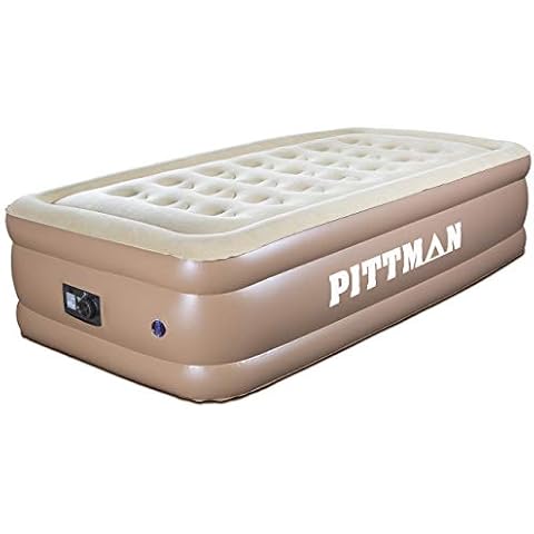Pittman Outdoors Comfort Series Indoor Air Mattress with Built-in Electrical Air Pump, Twin 18-Inches Tall, Tan Cover