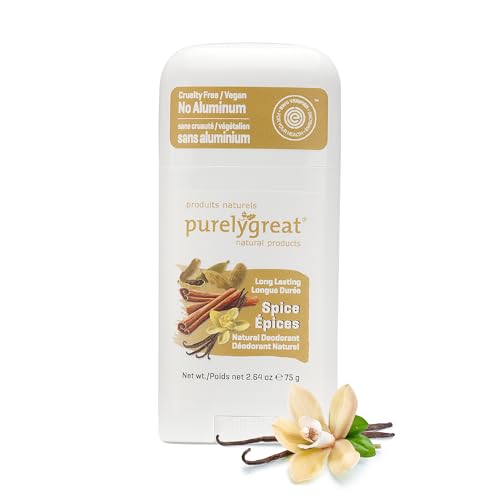 Purelygreat - Spice-Scented Natural Deodorant Stick, Travel-Friendly Hygiene Essentials for Women, Natural Deodorant for Men Without Aluminum & Parabens, 2.64 oz / 75 g