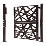 Schließbares Gartentor aus Metall, 105x100 cm – Sicherheitszauntor mit 7 Schlüsseln, 180° Öffnung, Rostschutz – Ideal als Hoftor, Gartenpforte, Einfahrtstor in Weiß/Braun (Braun)