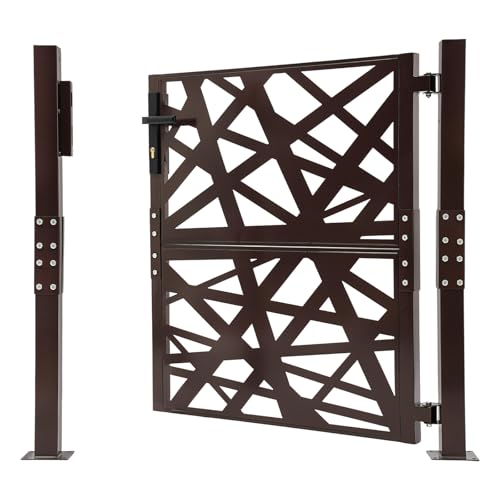 Schließbares Gartentor aus Metall, 105x100 cm – Sicherheitszauntor mit 7 Schlüsseln, 180° Öffnung, Rostschutz – Ideal als Hoftor, Gartenpforte, Einfahrtstor in Weiß/Braun (Braun)
