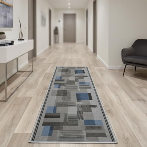 Alfombra Mosaico para Cocina y Pasillo – Antimanchas, Duradera y de Fácil Mantenimiento – Colores Marrón y Gris– Varios Tamaños (Mosaico Gris 67x40 cm)