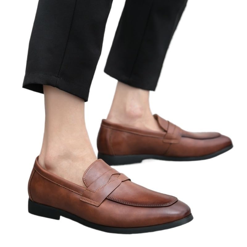 Dress Loafers Apron Toe Pu Leather Moccasin Slip On Wear-Resistant Date Mens2