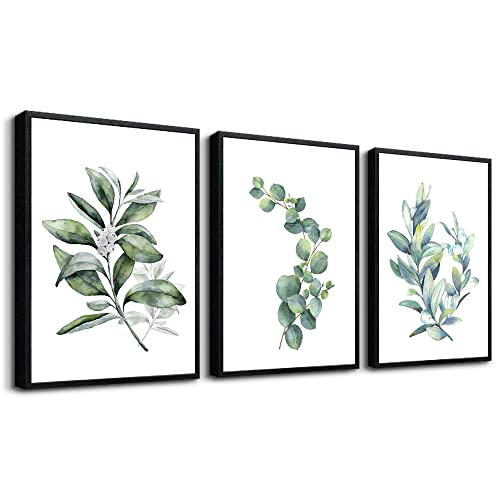 hyidecorart Black Framed Wall Art For Bedroom Wall Decor For Living RoomPlants Green Leaves Painting Bathroom Walls Pictures Kitchen Wall Decorations Office Decor Set Of 3 Piece Framed Prints Art