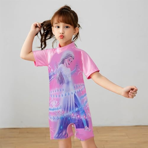Image of Girls Swimsuits Half Sleeve Rash Guard Swimwear with Matching Cap One-Piece Bathing Suits 2-11 Years