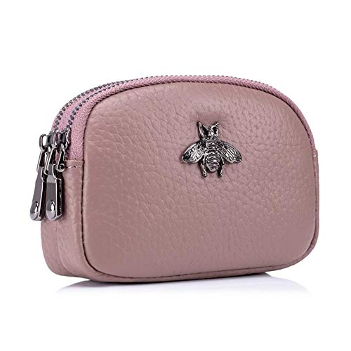 AprinCtempsD Porte-Monnaie Petit en Cuir Véritable Portefeuille Mini Zippé Porte-Cartes avec Double Zip pour Femme Fille (Violet)