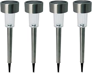 Kit 4, Luminária Solar Aço Inox Luz Led Poste Decoração Jardim Balizador