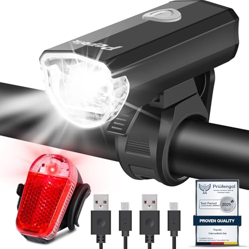 Popolic Fahrradlicht Set LED StVZO-30/15 LUX Fahrradbeleuchtung Set 360° Beleuchtung-IPX4...
