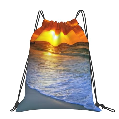 Sac à dos plage coucher de soleil grand format avec cordon de serrage robuste