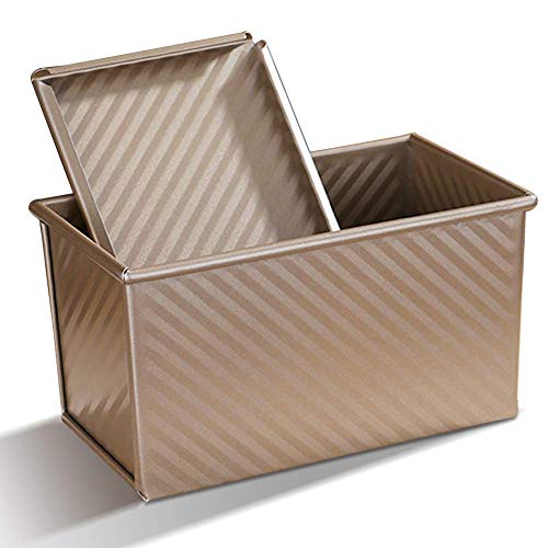 Tinleja Loaf Pan With Lid For Baking Bread/Meat Loaf/Toast- Non Stick Bakeware Mould With Cover - Golden Corrugated Carbon Steel With Lid For Oven Baking #TOP4