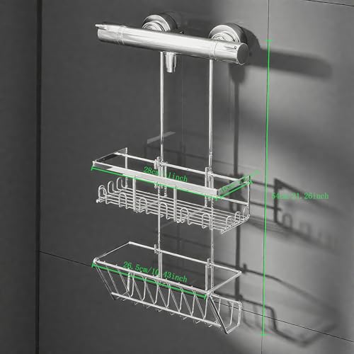 Miniatura 6 de Ruihanda Estante De Ducha Doble Sin Taladrar Espacio De Almacenamiento Adicional - Estante De Ducha Para Colgar En El Grifo, Con Varios Ganchos, Estante De Ducha Estable, Sin Pegar , Plata