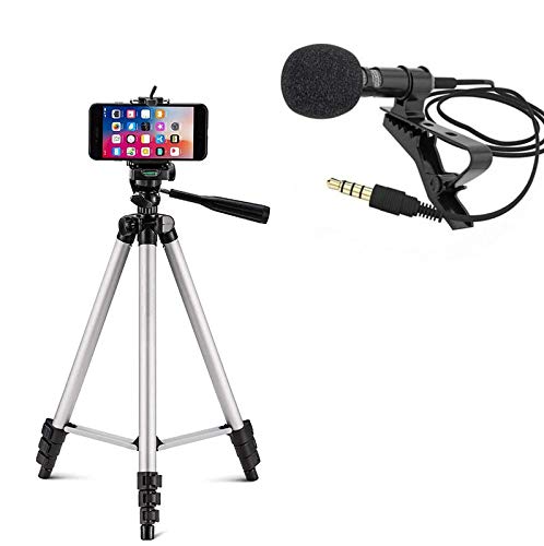 Techking 3110 Portable and Foldable Tripod with Mobile Clip Holder Bracket, 3 Dimensional Head and Metal Clip Microphone for YouTube, Collar Mike for Voice Recording
