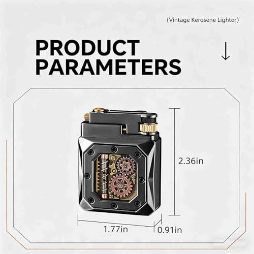 Encendedor de queroseno recargable estilo retro con ventana visible y engranajes mecánicos 7