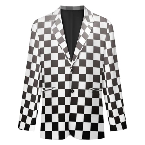 Black White Racing Checkered Flag Mens Blazer Suit Jacket Lightweight Slim Fit Casual Coat4