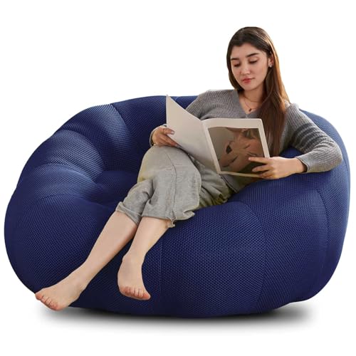 Adult Ultra Bean Bag Chair, Soccer Bean Bag Chair, Memory Foam Bean Bag with Filling, Lazy Sofa, Breathable and Comfortable Gaming Chair, Living Room Furniture, Bedroom Balcony Chair (Blue)