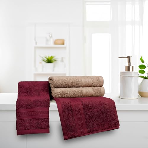 Image of MYTRIDENT Soft Comfort Air Rich Towel 100% Cotton Hand Towel for Daily use, 500 GSM Highly Absorbent Towels for Men /Women, 4Pc Hand Towel Set (41 cm X 66 cm), Acorn and Wine red