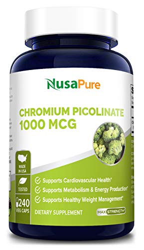 Chromium Picolinate 1000mcg 240 Veggie Capsules (Non-GMO & Gluten Free) - Support Weight