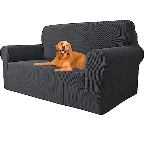 YSTELLAA Housse Canapé Extensible 2 Places, Housse de Canapé avec Accoudoirs, Super élastique Housse Canape pour Chiens et Chats Animaux Antisalissure (Gris Foncé, Canapé Largeur 145cm-178cm)