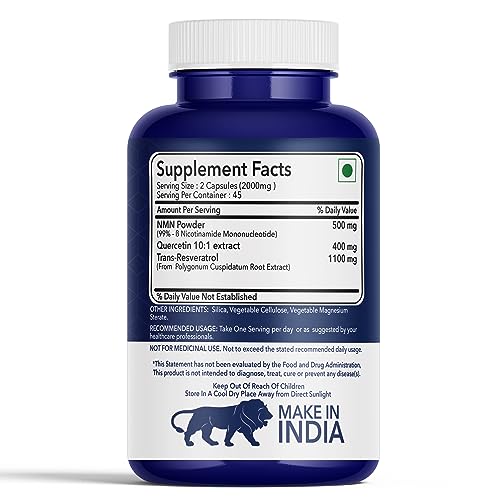 Image of Nicotinamide(Nmn) Quercetin + Resveratrol Supplement Boosts NAD | Healthy Ageing| Cellular Repair| Antioxidant Support - 90 Capsules