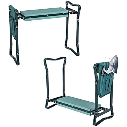 2-in-1 Garden Kneeler & Seat, Folding Seat w/EVA Foam Kneeling Pad & Removable Tools Pouch, Sturdy Steel Frame, No Assembly, Portable Heavy Duty Garden Stool for Women & Men