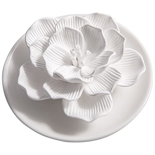 Essential Oil Passive Flower Diffuser -Non-Electric Porcelain Aromatherapy Diffusers for Small Mini Room Desk Decorative Bathroom (Hibiscus)