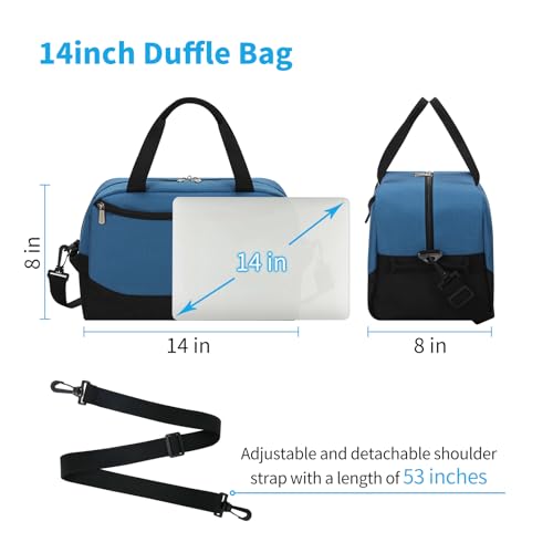 Image of Apenze Small Gym Bag 14 inch lightweight Carry On Mini Duffel Bag with D-Ring for Travel Sport - Blue