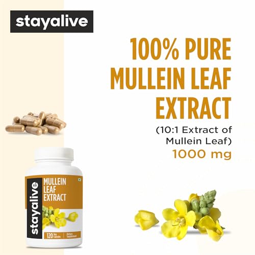 Image of STAY ALIVE Mullein Leaf Extract 1000mg, 10:1 Extra Strength, 120 Vegan Mullein Capsules, All Natural, 100% Pure Leaves Powder, 2 Month Supply, Non-GMO and Gluten-Free Supplement