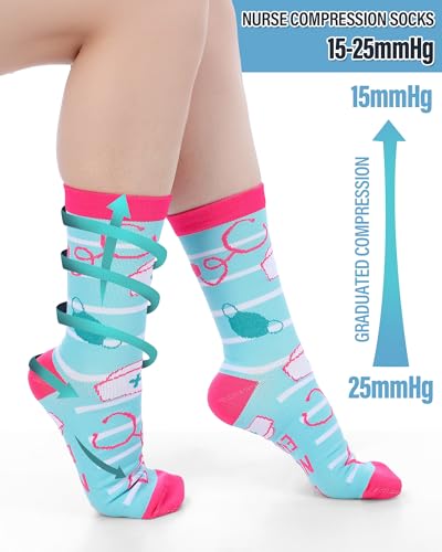12 Pairs Novelty Nurse Compression Socks for Women Christmas Nurse Doctor Appreciation Gifts Bulk 15-25 Mmhg Compression Socks for Medical Assistant Gifts2