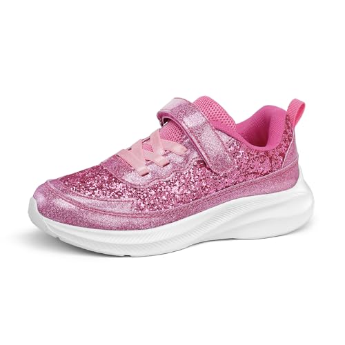RUNSIDE Girls Glitter Sneakers Lightweight Kids Sparkle Tennis Shoes with Hook and Loop for Toddler/Little Kid/Big Kid
