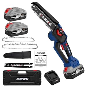 NANWEI Mini-Kettensäge 8 Zoll für Makita 18-V-Akku, Handkettensäge, bürstenloser Motor, kabellose Motorsäge zum Holzschneiden und Baumschnitt (Mit 2 Batterien)