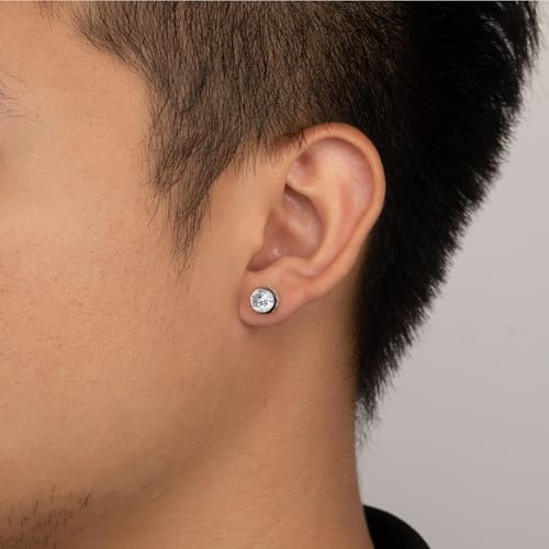 Moissanite Stud Earrings for Men, 2CT Lab Created 925 Sterling Silver Earring with Bezel Setting, Hypoallergenic Round Cut D Color VVS1 Studs with Hidden Halo Design, Jewelry Gift for Birthday2